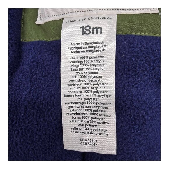 Carters Parka Jacket 18M Sherpa Lined Hooded Olive Green Faux Fur Trim NWT - Picture 6 of 15